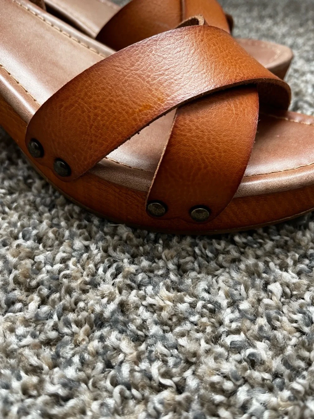 MIA Women's Tan Leather Block Heel Sandals - Classic Strappy Design - Picture 3 of 7